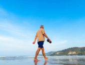 Retired-Male-Senior-Walking-Beach-Shore-Man-Sea